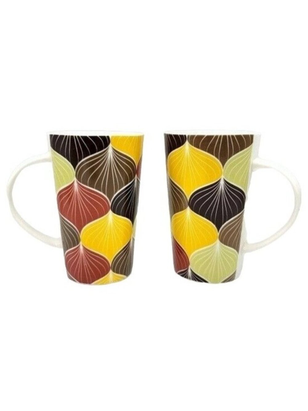 Teavana 2014 Steeping Mugs Set of 2 Brown Geometric 14oz Ceramic Retro Starbucks